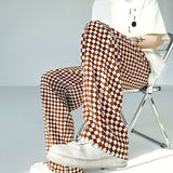 Youth Streetwear Black Plaid Mens Joggers Straight Harem Pants Hip Hop Trousers