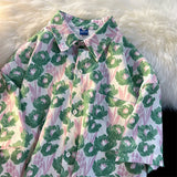 Vintage Fashion Flower Print Button Up Shirt Women Shirts Blouses Summer Casual Short Sleeve Streetwear Woman Shirts Harajuku