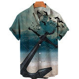 Foesce New Unisex Retro Men's Hawaiian Shirt Plus Size Shirt Sailboat Compass Marine 3d Print Retro Men's Shirt Loose Short Sleeve