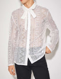 Foesce  Men Shirt Mesh Hollow Out Streetwear Lapel Lace Up Long Sleeve Shirts Sexy Transparent Party Fashion Camisas S-5XL