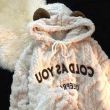 Foesce Winter new embroidery letters imitation rabbit fur zipper jacket women loose ins street furry Y2K casual all-match jacket