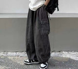 Foesce Spring Autumn Trousers y2k baggy jeans for men Wide leg Pants Pockets Elastic Waist Streetwear Loose comfortable Pants