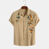Mens Shirts Summer New Short Sleeve Men's Embroidered Loose Top Shirt Casual Fashion Lapel Men's Clothing