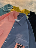 Color-blocking Long-sleeved Shirt Female Student All-match Japan Yellow Black Cargo Blouse Retro Niche Loose Shirt Jacket