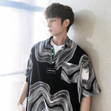 Foesce Thin Korean Streetwear T-Shirts Vintage Spring Summer Fashion Casual Button Pullovers Handsome Printing Geometric Men's Clothing