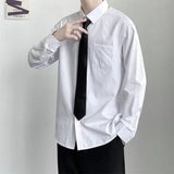 Foesce Size 5XL Spring Summer Fashion Long Sleeve Classic White Shirt Work Top Loose Casual Shirt Men Unisex uniform Men's Shirts