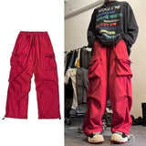 Black Cargo Pants for Men Hip Hop Gray Cargo Trousers Male Red Spring Cotton Loose Casual Streetwear Hip Hop Pocket