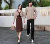 Matching Couple Clothes Outfits Male Female Lovers Holiday Valentine's Girls Date Cute Two Piece Knitted Sweater Dress