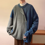 Hip Hop Patchwork Men's Knitted Sweater Vintage Men Top Pullovers Ripped Sweaters and Jumpers Male Retro Streetwear