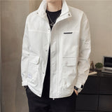 Foesce Men's Jackets Stand Collar Thin White Tops Coat Korean Style Casual Sports Solid Color Male Clothing Jacket