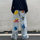 Men'S Jeans Hip-Hop Flame Rainbow Print Harajuku Trend Fashion Loose Casual Men'S And Women'S Denim Trousers Ins Hot Tide Brand