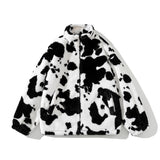 Autumn Warm Plush Jacket Men Cow Spots Pattern Soft Zipper Coat Fashion Street Outerwear Windbreaker Clothing Tops Male Female