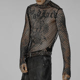 Men's Punk Sexy Gauze Rough Edges Slim T-shirt Long Sleeve Black Tops Spring And Summer T Shirts For Men