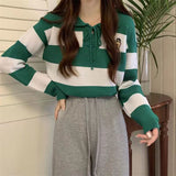 korean Bottoming Shirt Women's red Top Striped patchwork casual Loose Doll Collar Knit Sweater women Pullover All-match Sweaters