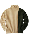 Men's Autumn Winter New Contrast Color Sweater Fashion Casual Long Sleeve Turtleneck Trendy Kintted Pullovers