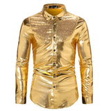 Foesce Night Club Wear Men's Dress Shirts Camisa Social Brand Slim Long Sleeve Shirt Men Coated Metallic Button Down Black Shirts