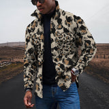 Vintage Leopard Jackets Men Spring Loose Long Sleeve Button-down Turn-down Collar Casual Coats Mens Fall Fashion Outerwear