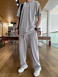 Men's Elastic silky Casual 2-Piece Set Loose Straight Pleated Sports Pants Summer Thin Section Handsome Drape Suit Mens Clothing