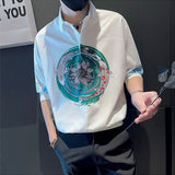 Summer Vintage Floral Printed Business Casual Men Shirts Fashion Black White Short Sleeve Pullover Tops Ropa De Hombre 4XL