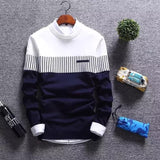 Foesce Autumn Men's Pullover Slim Fit Splicing Striped Knitted Sweaters Mens Knit Long Sleeve Brand Clothing Casual Newest High Quality