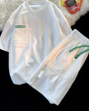 Simple Waffle Suit Women Summer Thin Loose Urban Design Niche T-shirt + Shorts Casual Sportswear Patch Design 2pcs Set