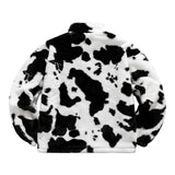 Autumn Warm Plush Jacket Men Cow Spots Pattern Soft Zipper Coat Fashion Street Outerwear Windbreaker Clothing Tops Male Female