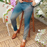 Foesce Pencil Pants Casual Mens Slim Mid Waist Buttoned Straight Trousers Streetwear Spring Summer Fashion Digital Printing Long Pant