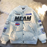 Foesce High Street Embroidered Letter PU Puffer Jacket Men Women Y2k Hip Hop Baseball Parkas Winter Thick Padded Coat Warm College Tops