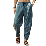 Foesce  Men's Long Pants Large Casual Cropped Pants Loose Cotton Linen Drawstring Hip Hop Patchwork Lantern Pants Street Wear