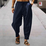 Casual Loose Solid Color Cotton Linen Long Pant Mens Spring Summer Leisure Drawstring Beach Pants Men's Fashion Simple Trousers