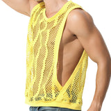 Men Tank Tops Sleeveless Undershirts Sexy Mesh Sheer Hollow Vest See Through Fishnet T Shirt Muscle Tee Singlet