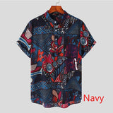 Men Hawaiian Shirt Printing Vintage Stand Collar Short Sleeve Summer Casual Male Shirts Streetwear  Vacation Camisas