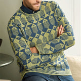 Autumn Winter Mens Tops Jumper Vintage Geometry Jacquard Long Sleeve O Neck Knitted Pullover Fashion Loose Knit Sweaters For Men