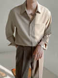 Men's Korean Style Loose Long Sleeved High-quality Shirts Fashion Solid Color Lapel Collar Business Shirts Top Clothes