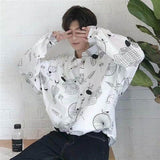 Long Sleeve Shirt Men Women Goth Spring Autumn Korean Harajuku BF Grunge Retro Dark Hip-Hop Couple Shirt Lightning Tactical Top