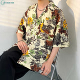 Hip Hop Men's Light Mature Summer Casual Blouse Shirt Fashion Versatile Loose Beach Flower Print Short Sleeve Tops for Man