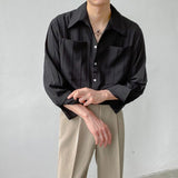 Fashion Lapel Button Spliced Pockets All-match Shirts Men's Clothing Spring New Loose Casual Tops Solid Color Korean Shirt