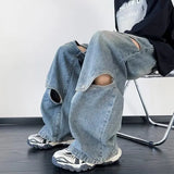 Foesce Cyber Y2K Fashion Hollow Out Baggy Jeans Pants For Men Clothing Straight Women Wide Leg Old Denim Trousers Vetements Homme