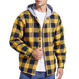 Men's Flannel Shirts Jacket Fleece Lined Plaid Coat Button Up Shirt Hoodie Winter Outwear