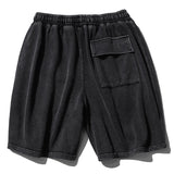 Summer New Distressed Shorts Men's Japanese Washed Retro Streetwear Black Loose Casual Drawstring Elastic Waist Short