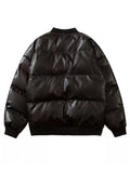 Foesce High Street Embroidered Letter PU Puffer Jacket Men Women Y2k Hip Hop Baseball Parkas Winter Thick Padded Coat Warm College Tops