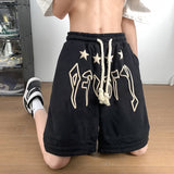 High Street Casual American Printing Loose Sports Shorts Summer New Breathable Waist Drawstring Fashion Slit Straight Pants