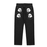 Denim Pants Men Punk Spoof Portrait Print Trousers Gothic Loose Straight Harajuku Streetwear Multiple Pockets Black Jeans Unisex