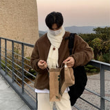 Brown Black Plush Hoodie Men Fashion Casual O-Neck Sweatshirt Men Streetwear Korean Loose Pullover Hoodies Mens Hoody M-2XL