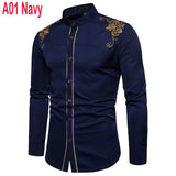 Embroidery Shirt Men Brand New Long Sleeve Mens Dress Shirts Casual Slim Fit Button Down Chemise Homme Camisetas Hombre