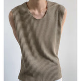 Texture Knitted Sleeveless O Neck Men T Shirt Casual Harajuku Loose All-match Oversized Summer Vest Streetwear Black Tank Tops