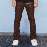 Foesce -New Fashion Men PU Leather Pants Vintage Slim Fit  Straight Trousers Spring Autumn Casual Streetwear Skinny Long Pant Male