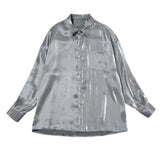 New Men's Shirt Ice Silk Satin Glossy Men's Long-sleeved Abstinence System Pure Color Satin Shirt Ins All-match