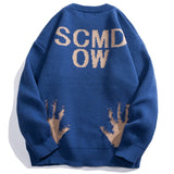 Foesce Autumn Funny Handprint Sweatercoat Men Oversize Baggy Jumper Fashion Korean Streetwear Knitwear Pullovers Clothing Tops Male 5XL