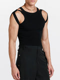 Foesce Fashion Streetwear Men Summer Sleeveless Solid Tank Tops Solid O Neck Hollow Out Knitted Vest Sexy Mens Popular O Neck Pullovers